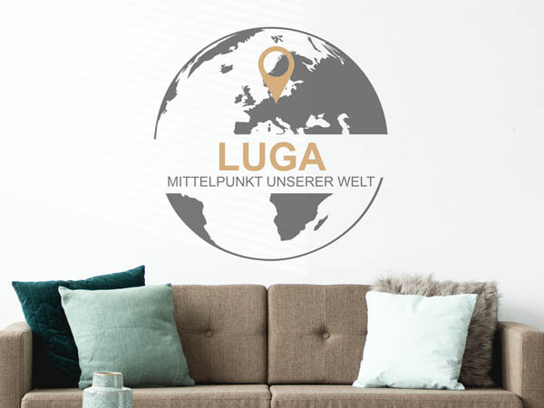 Wandtattoo Luga - Mittelpunkt unserer Welt mit Pin im Globus
