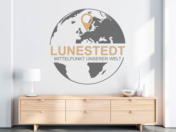 Wandtattoo Lunestedt - Mittelpunkt unserer Welt mit Pin im Globus