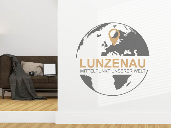 Wandtattoo Lunzenau - Mittelpunkt unserer Welt mit Pin im Globus
