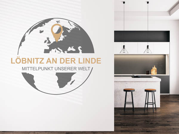 Wandtattoo Löbnitz an der Linde - Mittelpunkt unserer Welt mit Pin im Globus