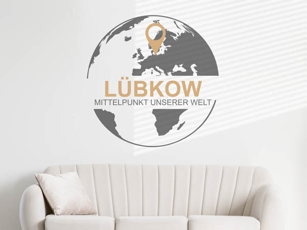 Wandtattoo Lübkow - Mittelpunkt unserer Welt mit Pin im Globus