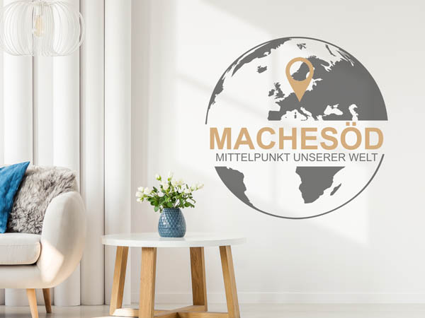Wandtattoo Machesöd - Mittelpunkt unserer Welt mit Pin im Globus