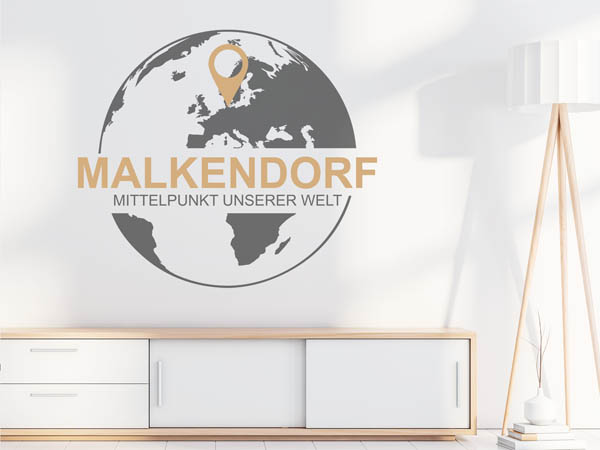 Wandtattoo Malkendorf - Mittelpunkt unserer Welt mit Pin im Globus