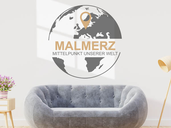 Wandtattoo Malmerz - Mittelpunkt unserer Welt mit Pin im Globus