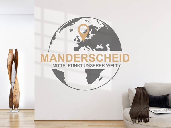Wandtattoo Manderscheid - Mittelpunkt unserer Welt mit Pin im Globus