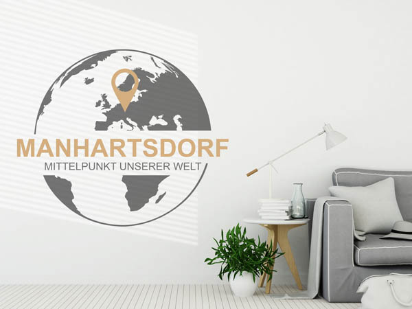 Wandtattoo Manhartsdorf - Mittelpunkt unserer Welt mit Pin im Globus