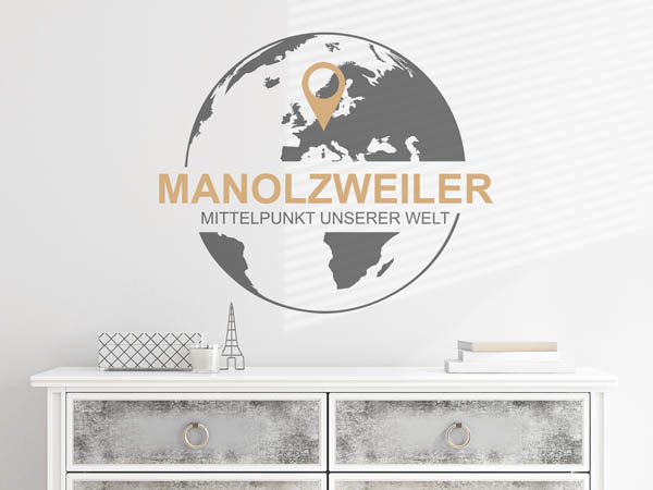 Wandtattoo Manolzweiler - Mittelpunkt unserer Welt mit Pin im Globus