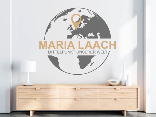 Wandtattoo Maria Laach - Mittelpunkt unserer Welt mit Pin im Globus