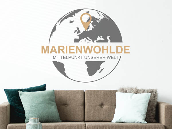 Wandtattoo Marienwohlde - Mittelpunkt unserer Welt mit Pin im Globus