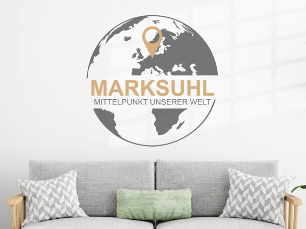 Wandtattoo Marksuhl - Mittelpunkt unserer Welt mit Pin im Globus