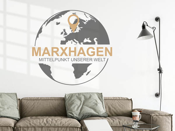 Wandtattoo Marxhagen - Mittelpunkt unserer Welt mit Pin im Globus