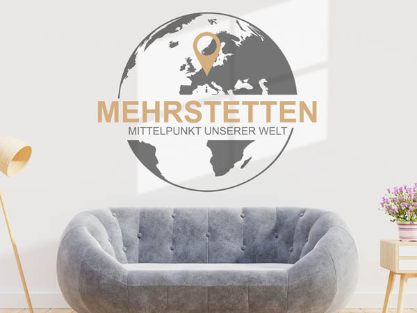 Wandtattoo Mehrstetten - Mittelpunkt unserer Welt mit Pin im Globus