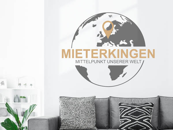Wandtattoo Mieterkingen - Mittelpunkt unserer Welt mit Pin im Globus