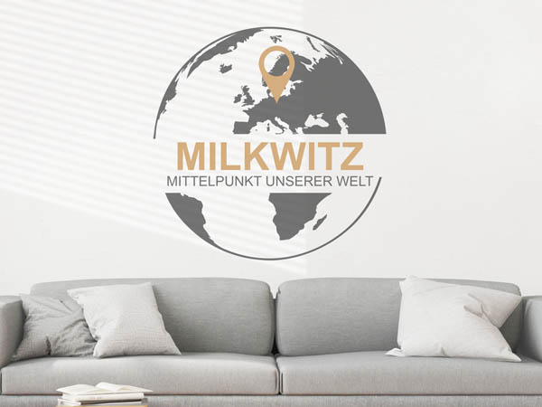 Wandtattoo Milkwitz - Mittelpunkt unserer Welt mit Pin im Globus