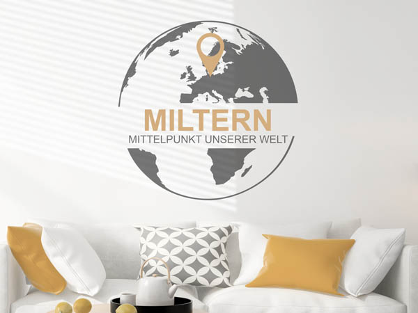 Wandtattoo Miltern - Mittelpunkt unserer Welt mit Pin im Globus