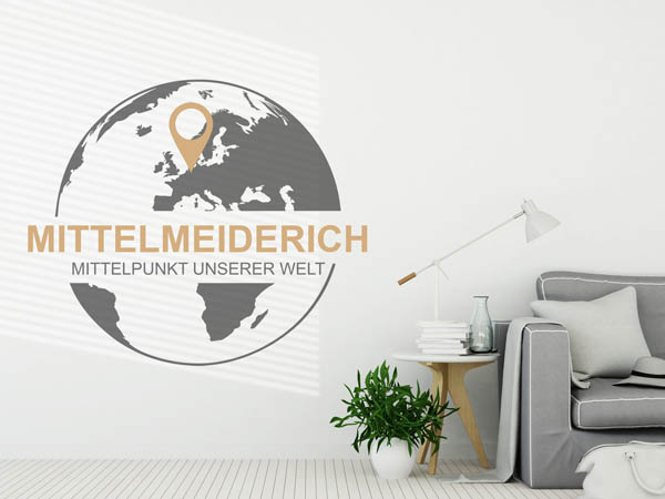 Wandtattoo Mittelmeiderich - Mittelpunkt unserer Welt mit Pin im Globus