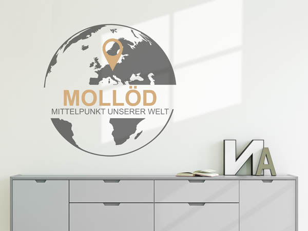 Wandtattoo Mollöd - Mittelpunkt unserer Welt mit Pin im Globus