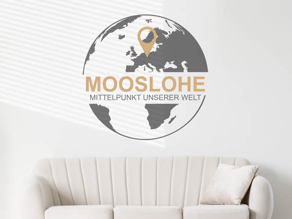 Wandtattoo Mooslohe - Mittelpunkt unserer Welt mit Pin im Globus
