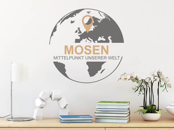 Wandtattoo Mosen - Mittelpunkt unserer Welt mit Pin im Globus