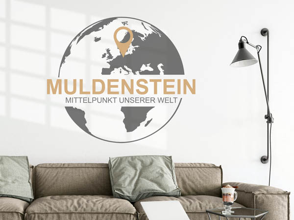 Wandtattoo Muldenstein - Mittelpunkt unserer Welt mit Pin im Globus