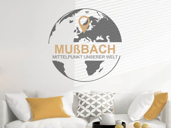 Wandtattoo Mußbach - Mittelpunkt unserer Welt mit Pin im Globus