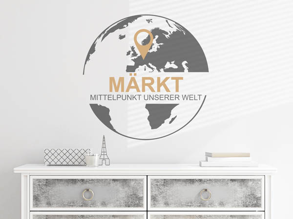 Wandtattoo Märkt - Mittelpunkt unserer Welt mit Pin im Globus