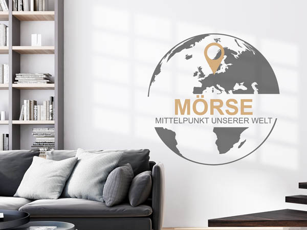 Wandtattoo Mörse - Mittelpunkt unserer Welt mit Pin im Globus