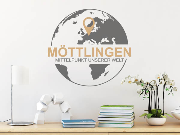 Wandtattoo Möttlingen - Mittelpunkt unserer Welt mit Pin im Globus