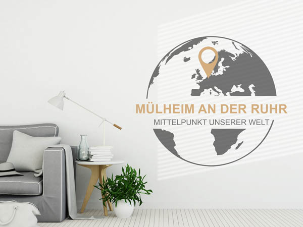 Wandtattoo Mülheim an der Ruhr - Mittelpunkt unserer Welt mit Pin im Globus