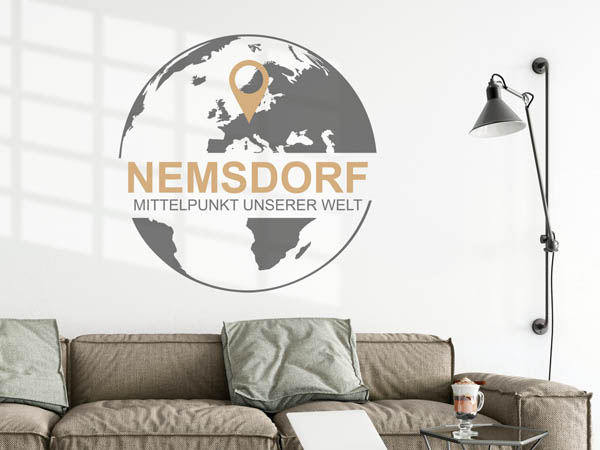 Wandtattoo Nemsdorf - Mittelpunkt unserer Welt mit Pin im Globus