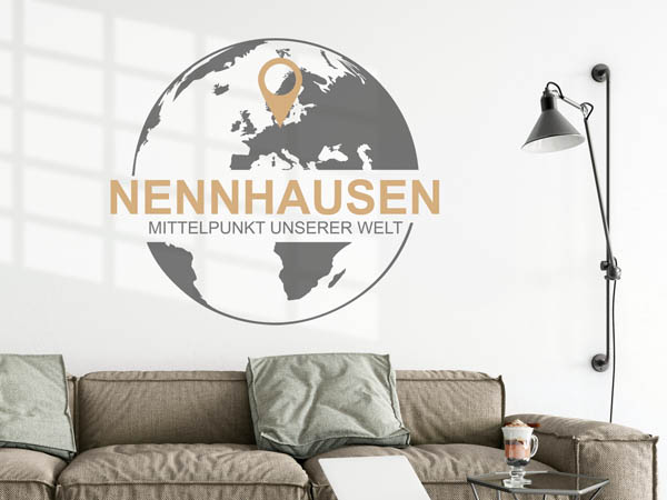 Wandtattoo Nennhausen - Mittelpunkt unserer Welt mit Pin im Globus