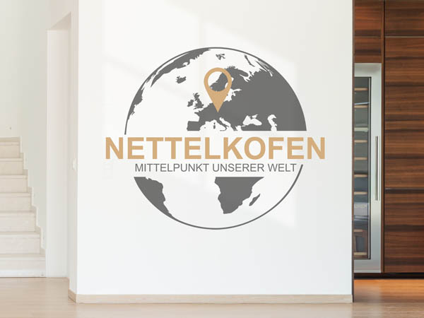 Wandtattoo Nettelkofen - Mittelpunkt unserer Welt mit Pin im Globus