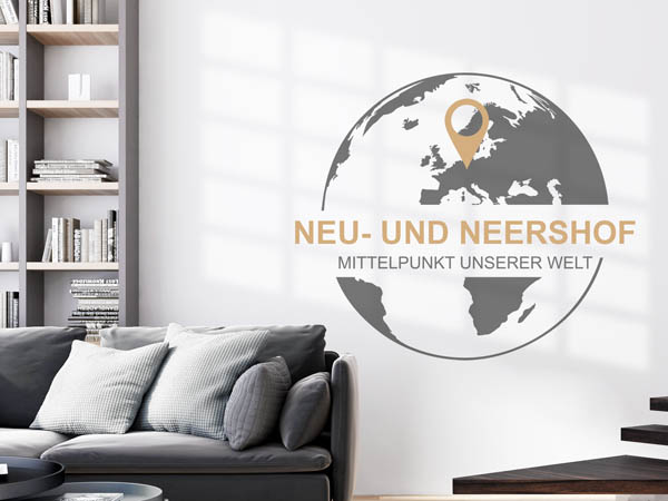 Wandtattoo Neu- und Neershof - Mittelpunkt unserer Welt mit Pin im Globus