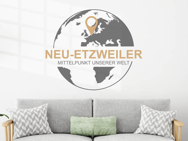 Wandtattoo Neu-Etzweiler - Mittelpunkt unserer Welt mit Pin im Globus