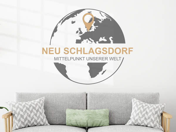 Wandtattoo Neu Schlagsdorf - Mittelpunkt unserer Welt mit Pin im Globus