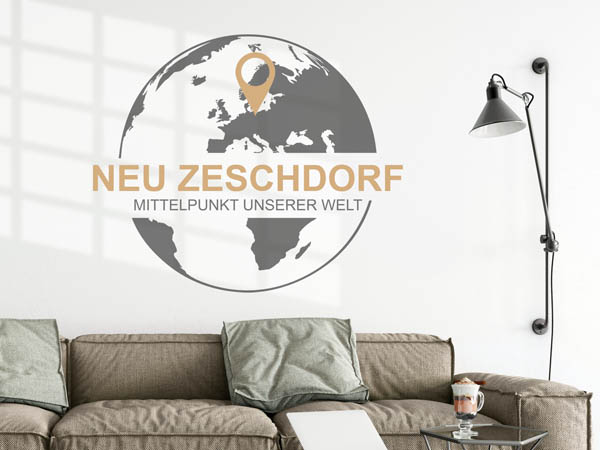 Wandtattoo Neu Zeschdorf - Mittelpunkt unserer Welt mit Pin im Globus