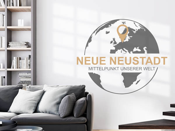 Wandtattoo Neue Neustadt - Mittelpunkt unserer Welt mit Pin im Globus