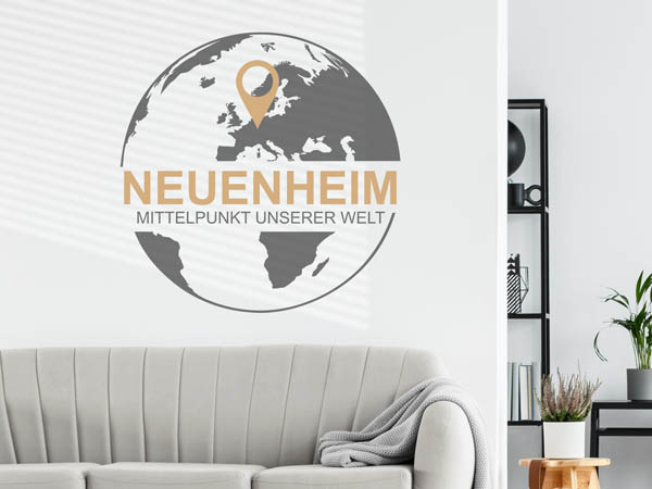 Wandtattoo Neuenheim - Mittelpunkt unserer Welt mit Pin im Globus