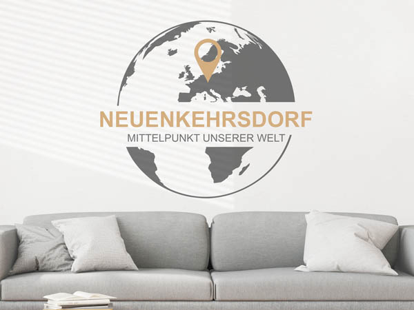 Wandtattoo Neuenkehrsdorf - Mittelpunkt unserer Welt mit Pin im Globus