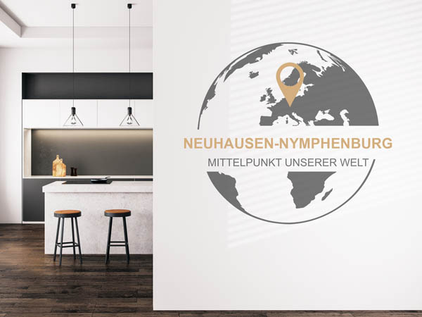 Wandtattoo Neuhausen-Nymphenburg - Mittelpunkt unserer Welt mit Pin im Globus