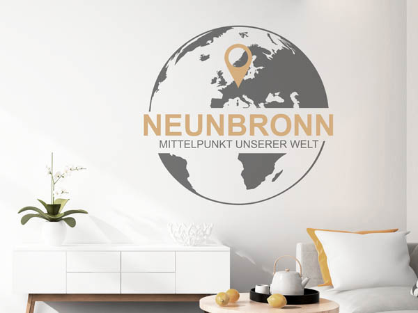 Wandtattoo Neunbronn - Mittelpunkt unserer Welt mit Pin im Globus