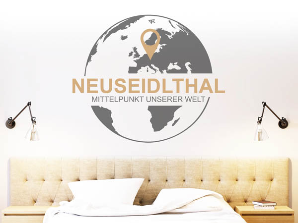 Wandtattoo Neuseidlthal - Mittelpunkt unserer Welt mit Pin im Globus