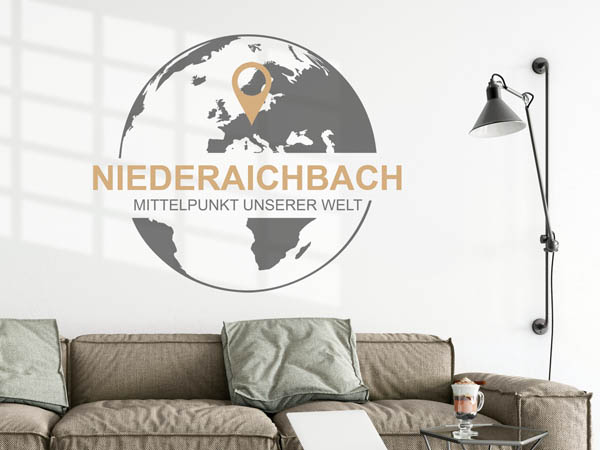 Wandtattoo Niederaichbach - Mittelpunkt unserer Welt mit Pin im Globus
