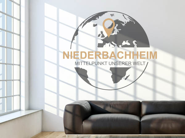 Wandtattoo Niederbachheim - Mittelpunkt unserer Welt mit Pin im Globus
