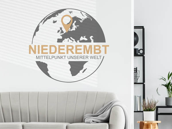 Wandtattoo Niederembt - Mittelpunkt unserer Welt mit Pin im Globus