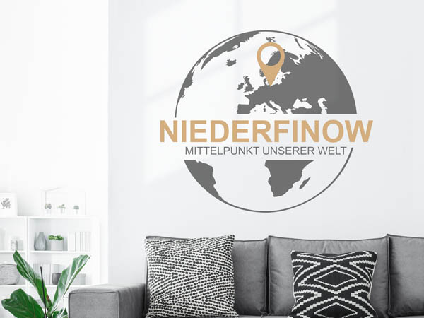Wandtattoo Niederfinow - Mittelpunkt unserer Welt mit Pin im Globus