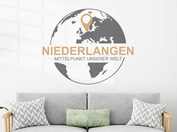 Wandtattoo Niederlangen - Mittelpunkt unserer Welt mit Pin im Globus