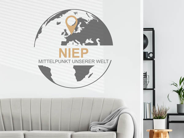 Wandtattoo Niep - Mittelpunkt unserer Welt mit Pin im Globus