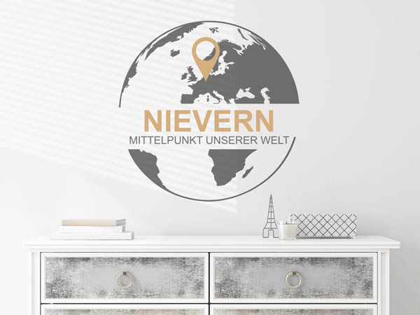 Wandtattoo Nievern - Mittelpunkt unserer Welt mit Pin im Globus