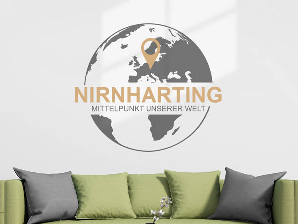 Wandtattoo Nirnharting - Mittelpunkt unserer Welt mit Pin im Globus